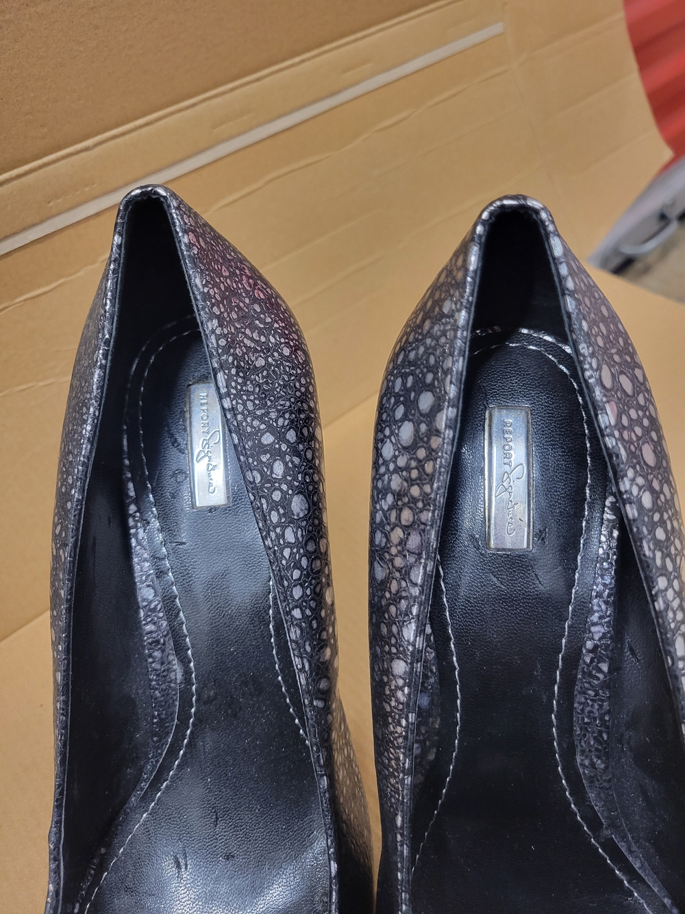 Report Signature Black Textured Pointed-Toe Pumps